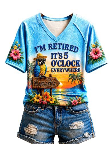 Women's Vacation Print Short Sleeve V-Neck Top