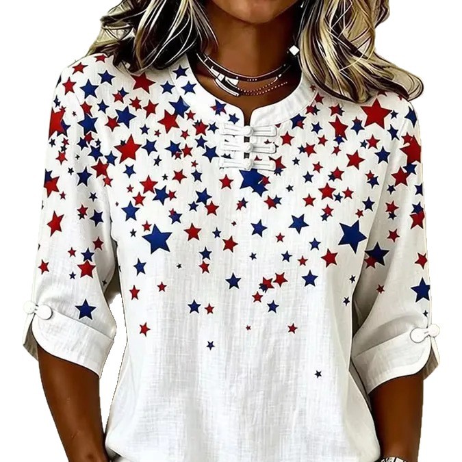 3D Star Print Crewneck Half-Sleeve Top