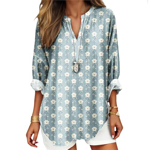 Women's Floral Polka Dot Print V-Neck Long Sleeve T-Shirt