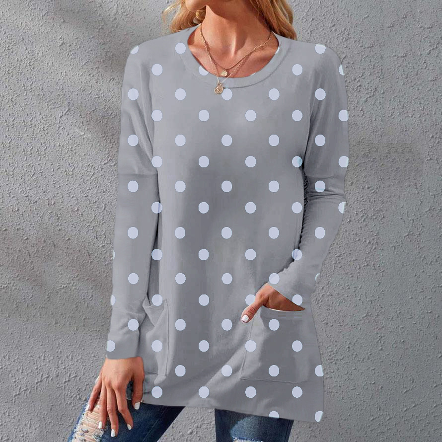 Polka Dot Print Crew Neck Loose Long Sleeve T-Shirt