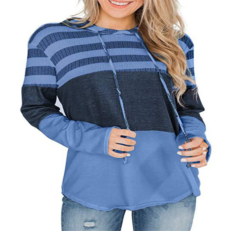 Women's Loose Color-Block Hooded Pullover Sweatshirt Long Sleeve