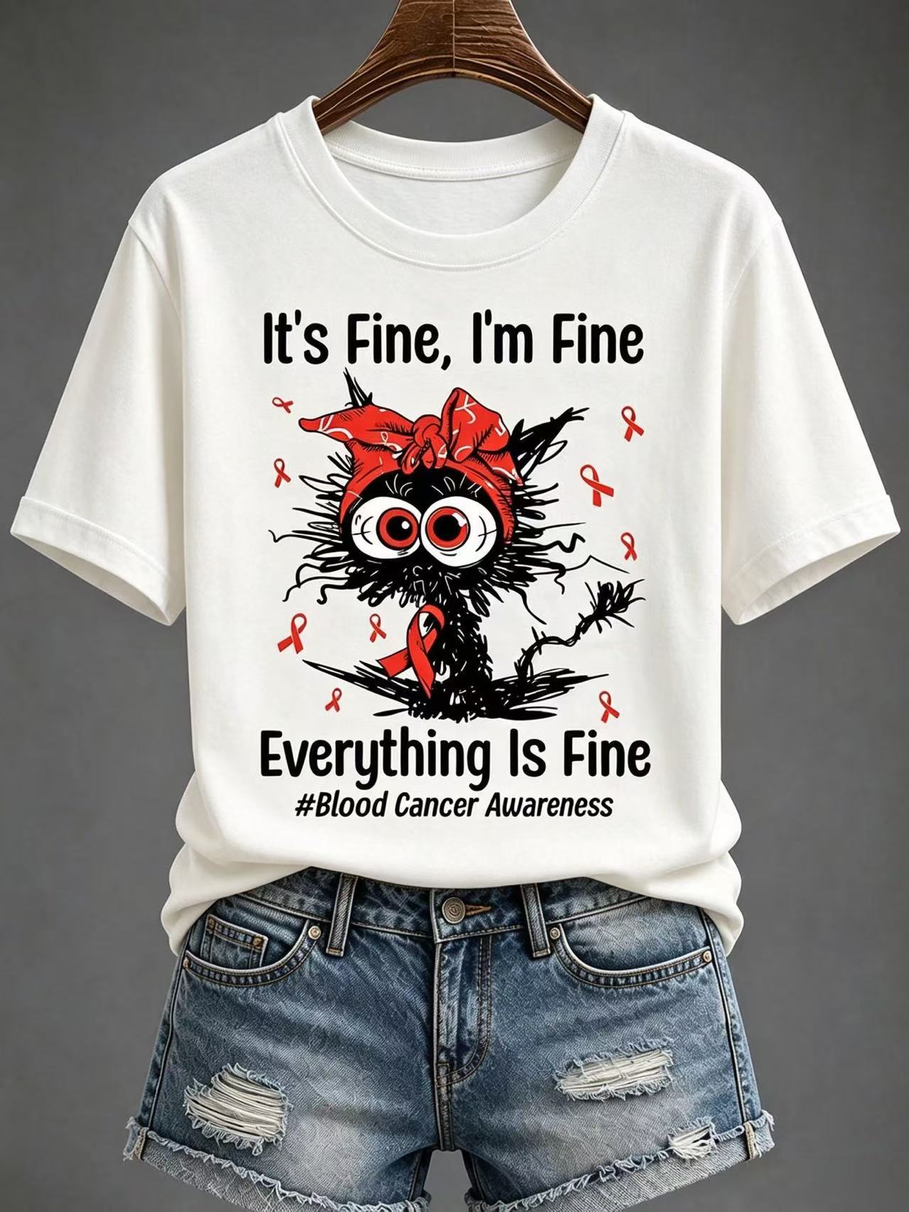 Sunflower Red Ribbon Letter Print Women's V-Neck Short Sleeve T-Shirt
