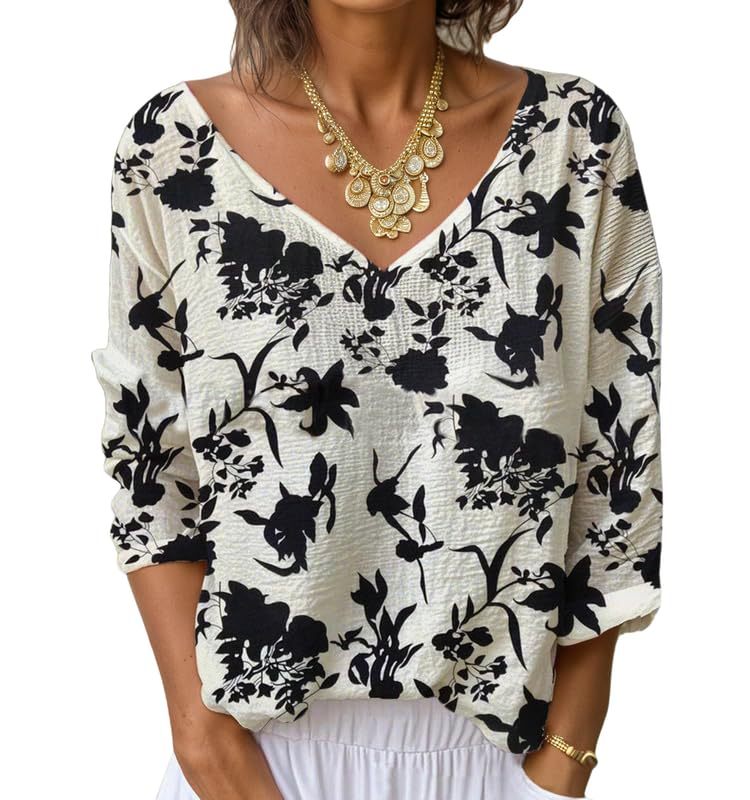 Women's V-Neck Long Sleeve Printed T-Shirt