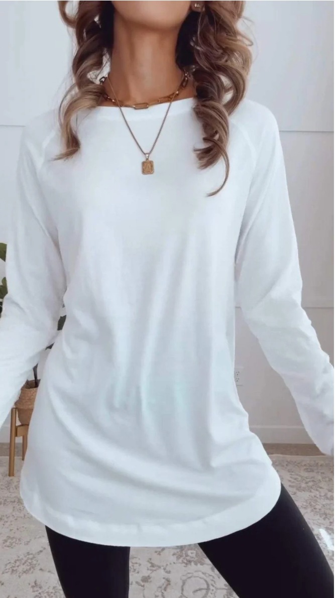Women's Solid Crewneck Long Sleeve T-Shirt Loose Fit Casual Top