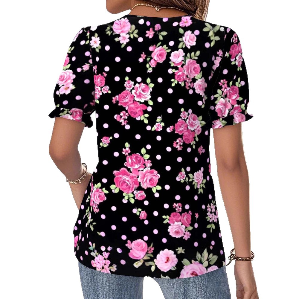 Women's Printed V-Neck Short Sleeve Top