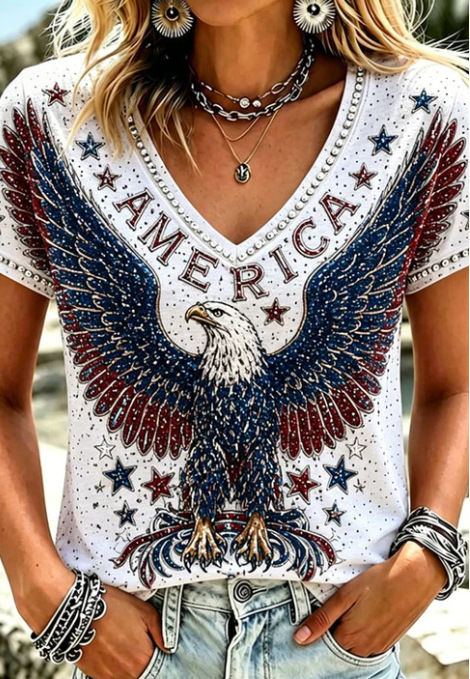 USA Flag 3D Print V-Neck Short Sleeve Women's T-Shirt
