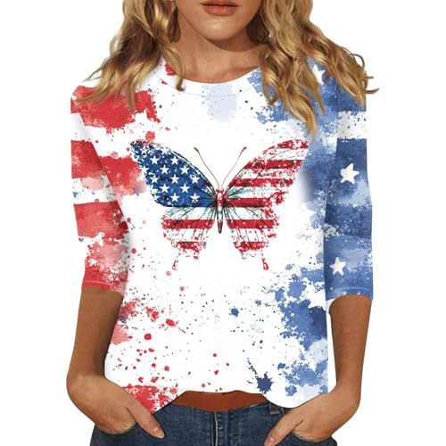 Summer American Flag Print Crewneck Short Sleeve Top