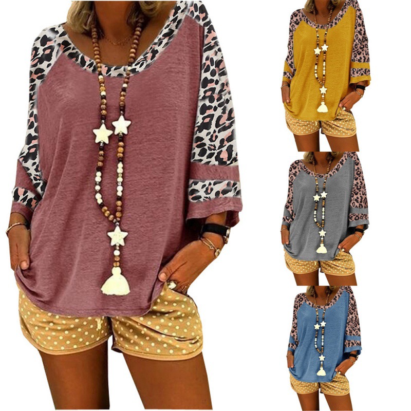 New for Spring/Summer 2023, Women's Leopard Print Short-Sleeve T-Shirt Top, Color-Block Tee, US/EU Style, Amazon & Independent Store Supply