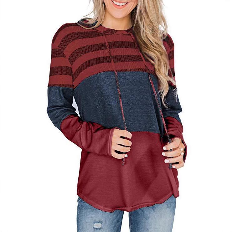 Women's Loose Fit Color Block Hooded Pullover Sweatshirt Long Sleeve