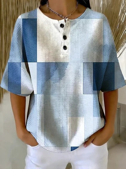 Summer Plaid Floral Print Short Sleeve Button-Up Top