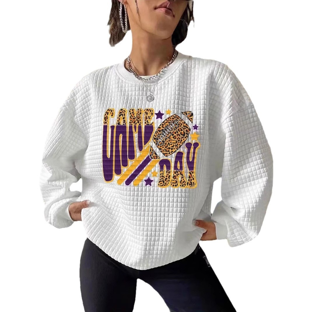 Women's Waffle Knit Long Sleeve Crewneck Sweatshirt Oversized White