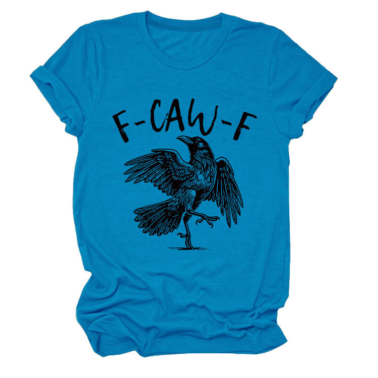 Bird & Crow Print Crewneck Short Sleeve Top