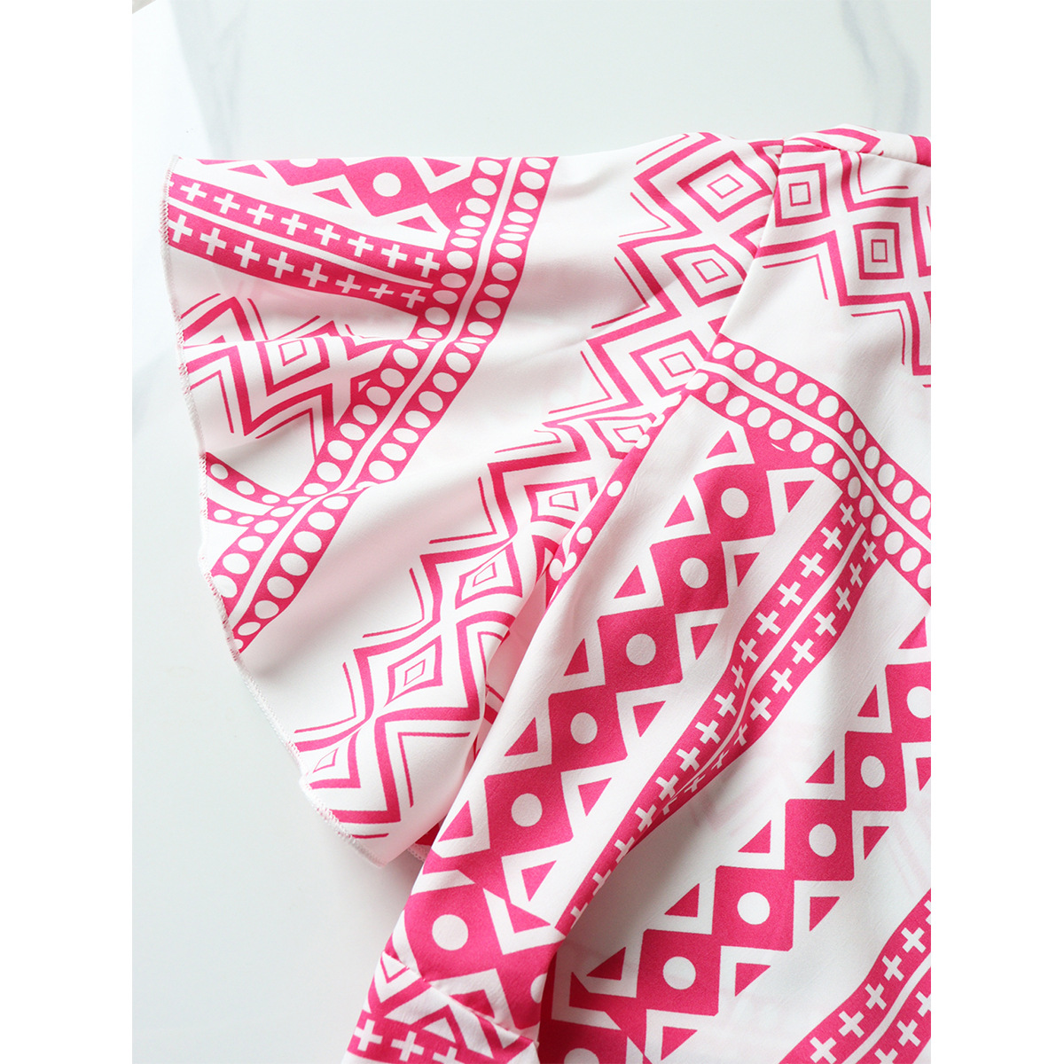 Women's Plus Size Boho V-Neck Tie Ruffle Print Top