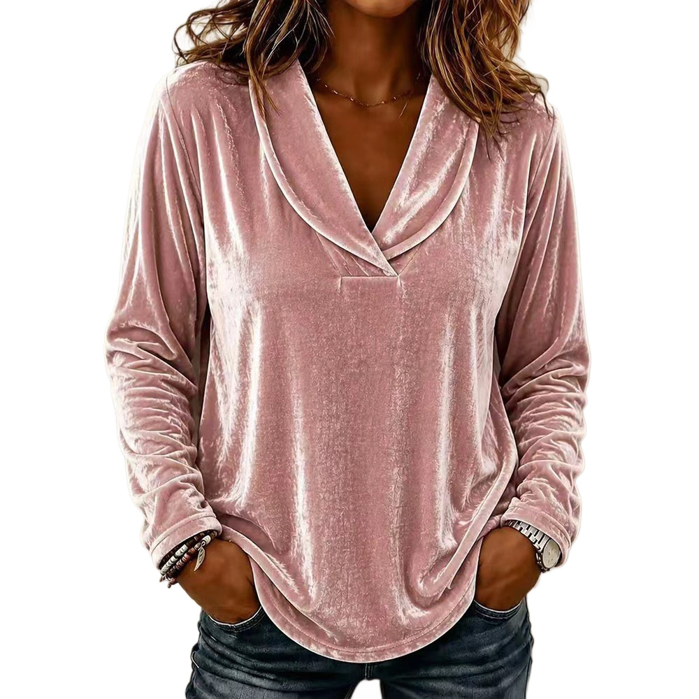Solid Velvet V-Neck Long Sleeve Babydoll Top