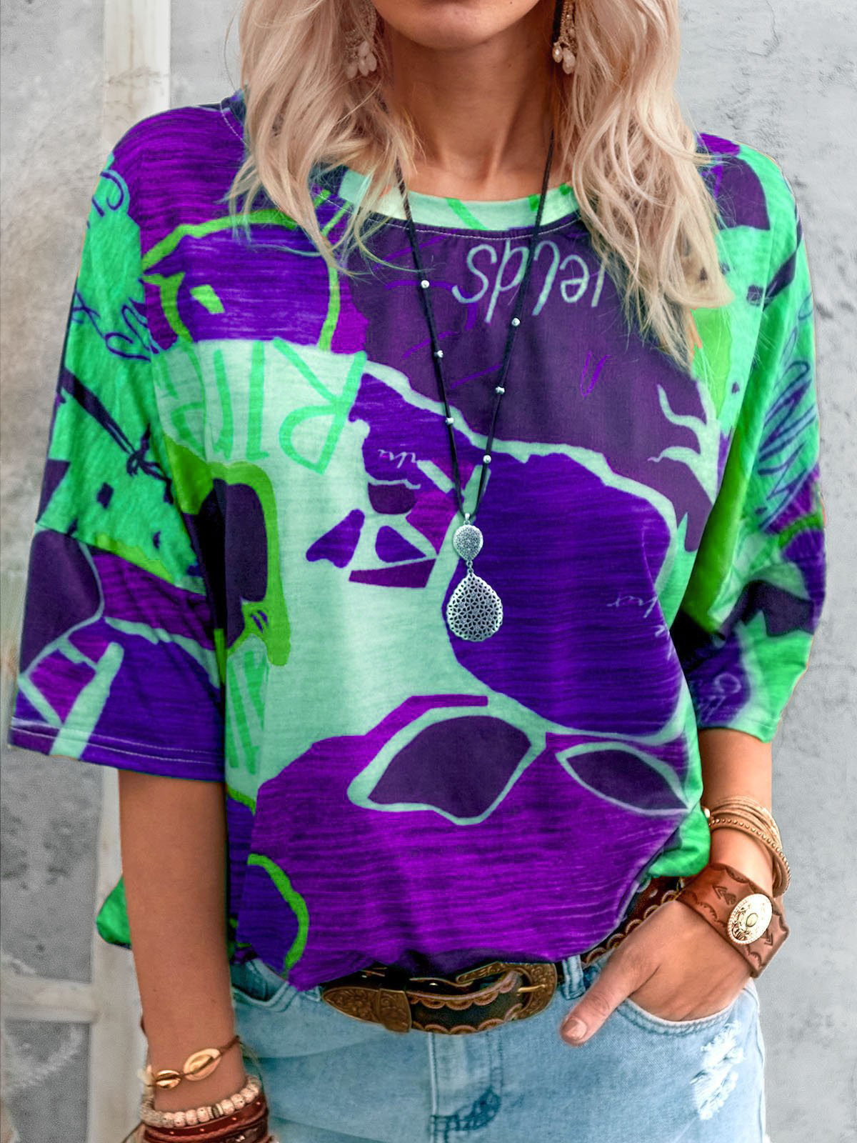 Women's Short Sleeve Crewneck Map Print T-Shirt