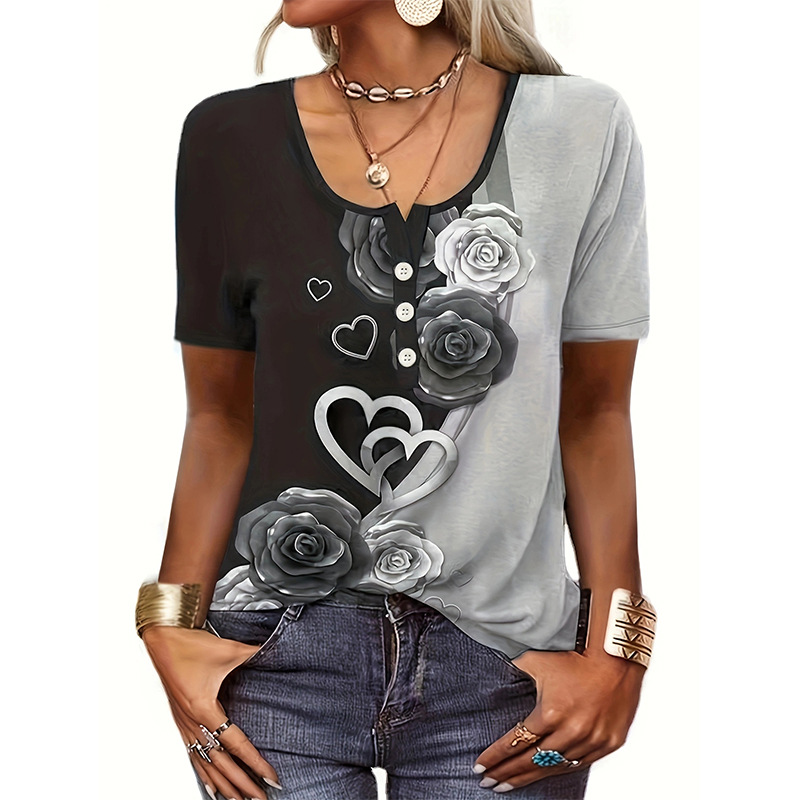 Women's Loose Short Sleeve Ethnic Print T-Shirt