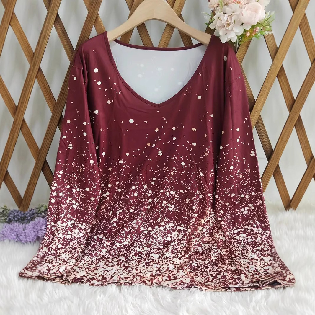 Plus Size Gradient Star Print V-Neck Long Sleeve Tunic Top