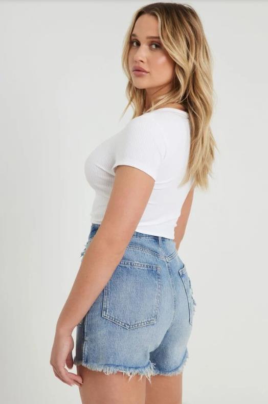 Women's Solid Crewneck Short Sleeve Cutout Cropped T-Shirt