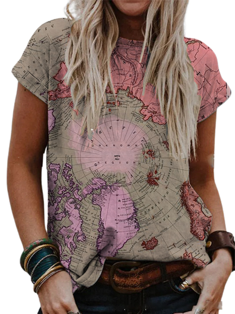 Women's Short Sleeve Digital Print T-Shirt Loose Fit