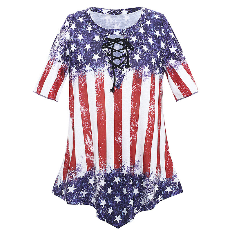 Flag Print Loose Short-Sleeve Women's T-Shirt