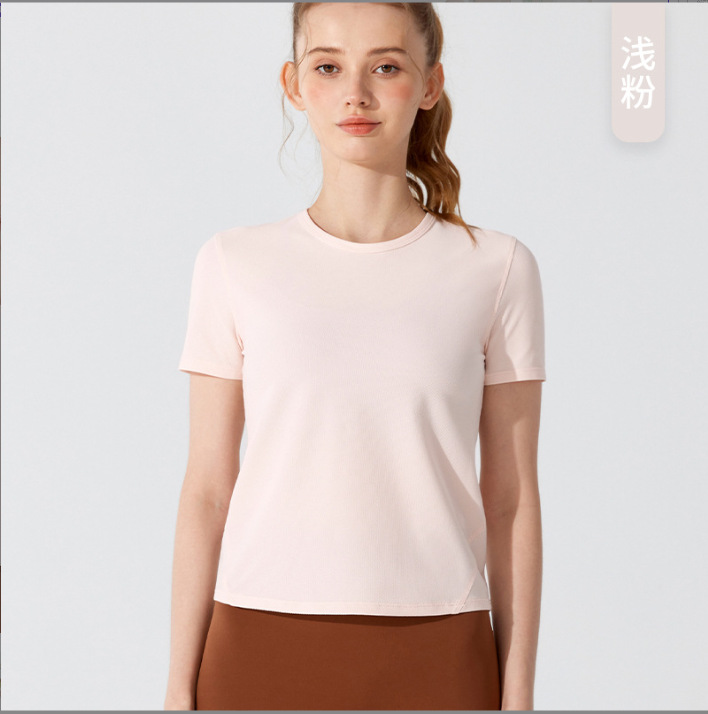 Women's Summer Yoga Top Short Sleeve Open Back Loose Fit T-Shirt