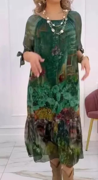 Plus Size Batwing Sleeve Loose Chiffon Dress