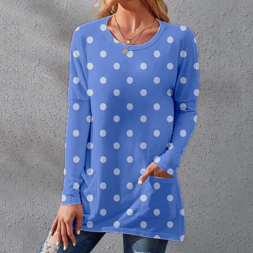 Polka Dot Print Crew Neck Loose Long Sleeve T-Shirt