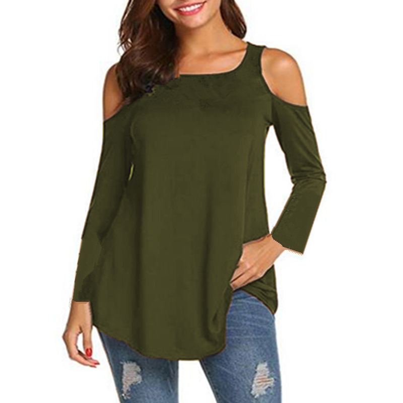 Women's Off-Shoulder Long-Sleeve Loose Plus-Size T-Shirt