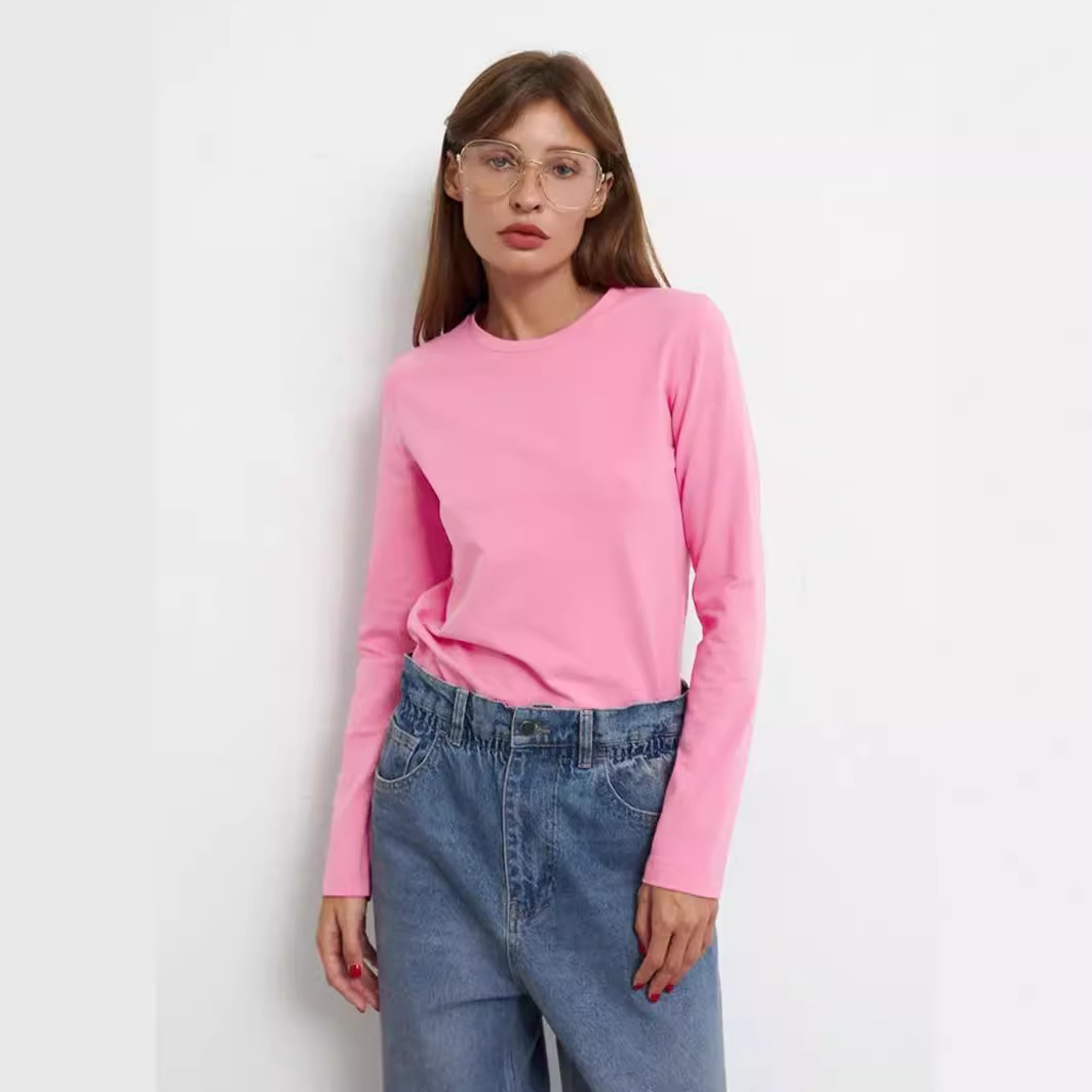 Women's Pure Cotton Long-Sleeve Crewneck T-Shirt Casual