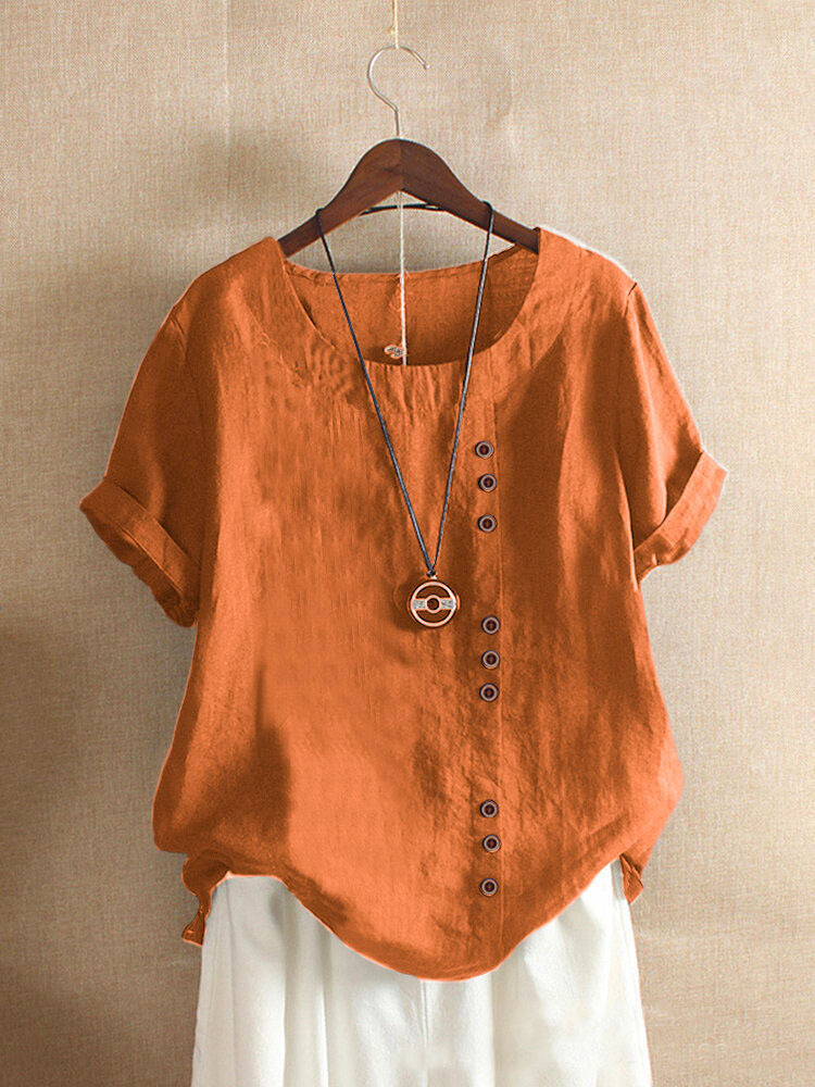 Women's Cotton Linen Plus Size Loose Casual T-Shirt