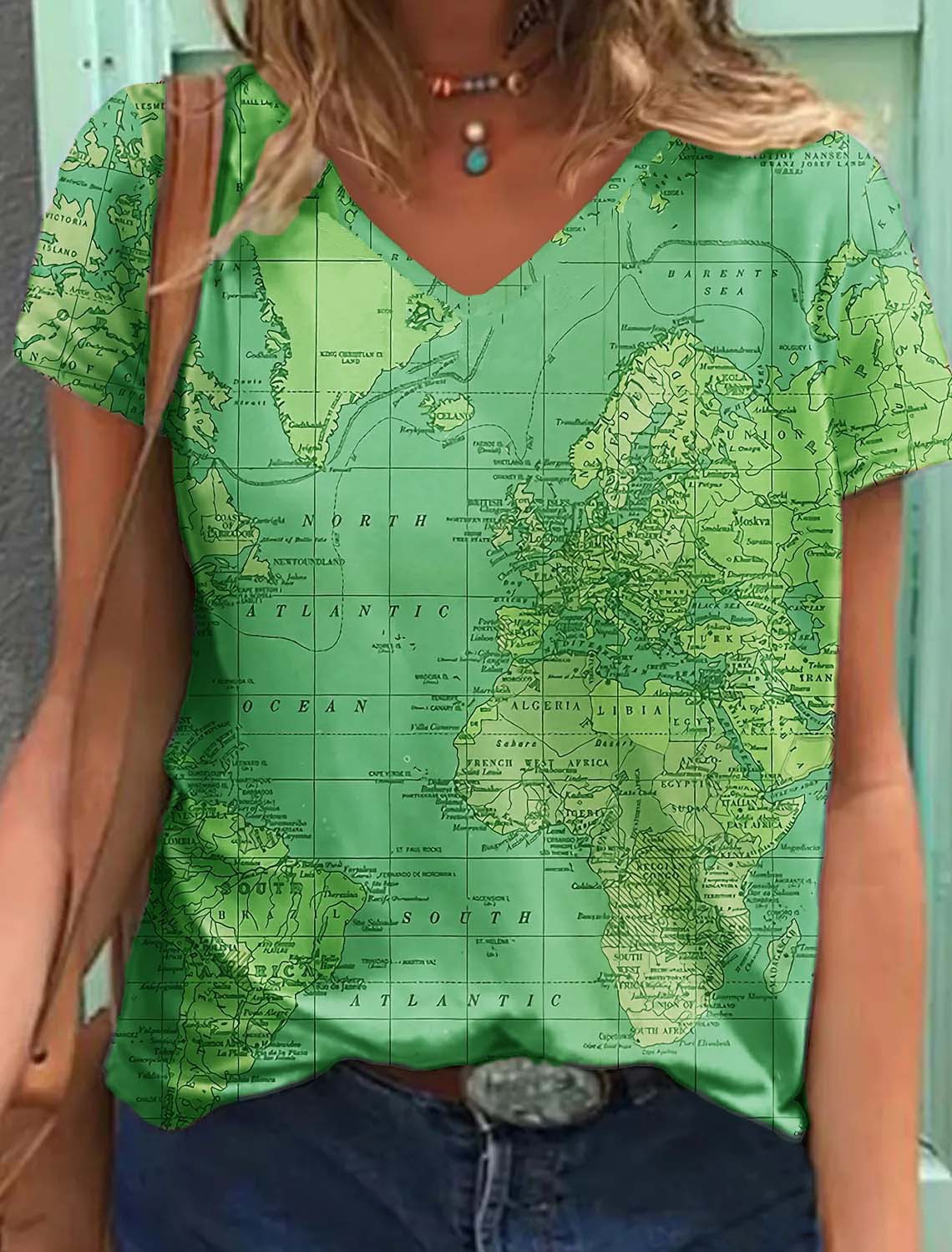 Women's V-Neck Short Sleeve Printed T-Shirt