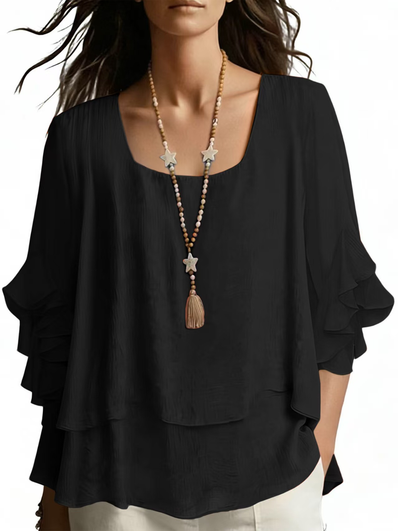 Women's Round Neck Flared Sleeve Loose Casual Top