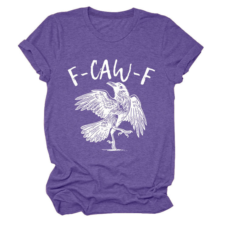 Bird & Crow Print Crewneck Short Sleeve Top