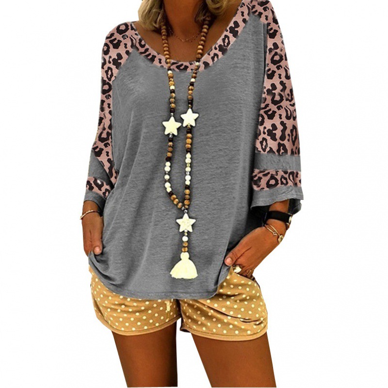 New for Spring/Summer 2023, Women's Leopard Print Short-Sleeve T-Shirt Top, Color-Block Tee, US/EU Style, Amazon & Independent Store Supply
