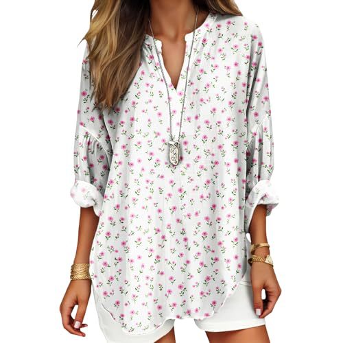 Women's Floral Polka Dot Print V-Neck Long Sleeve T-Shirt
