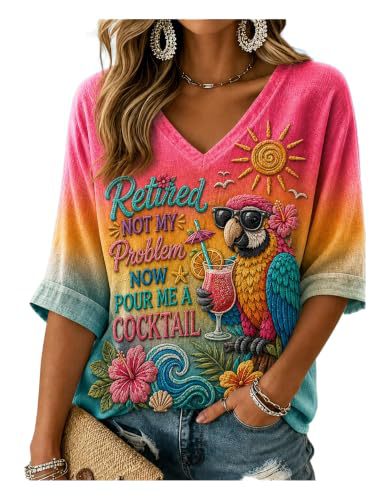 Women's Summer V-Neck Half-Sleeve Printed T-Shirt