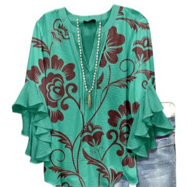 Women's Vintage Floral Print Half-Sleeve Top