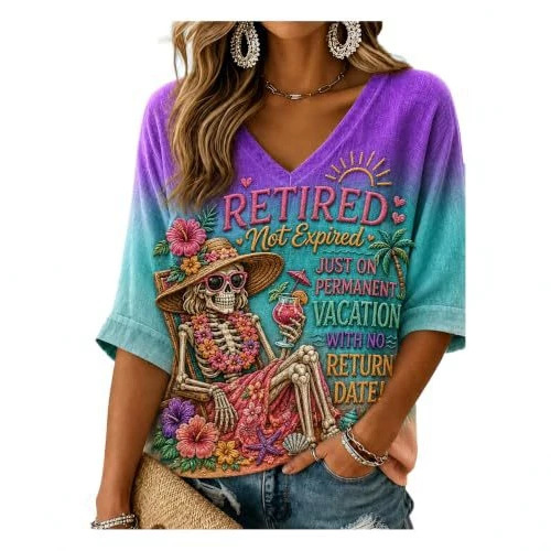 Women's Summer V-Neck Half-Sleeve Printed T-Shirt