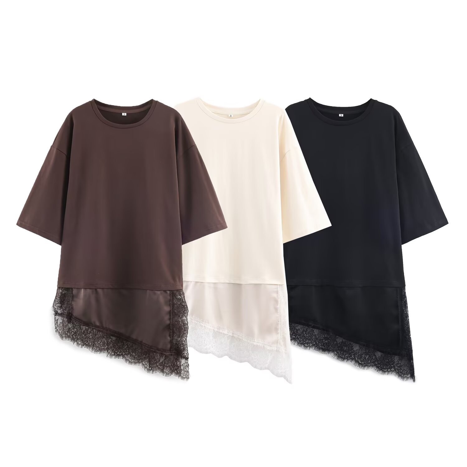 Women's Casual Round Neck Lace Spliced Short Sleeve T-Shirt
