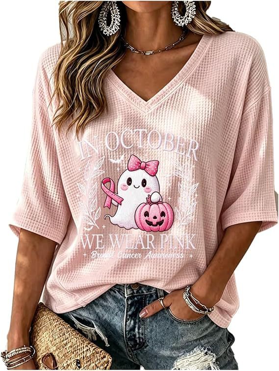 Halloween Ghost Print V-Neck Half-Sleeve Women's T-Shirt