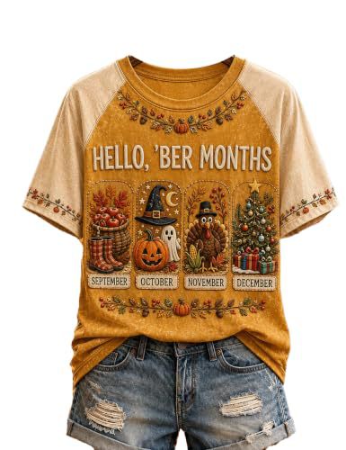 Olive Pumpkin Maple Leaf Print Short Sleeve T-Shirt