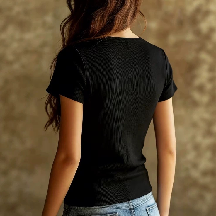 Women's Sheer Mesh V-Neck Slim Short Sleeve Knit Top