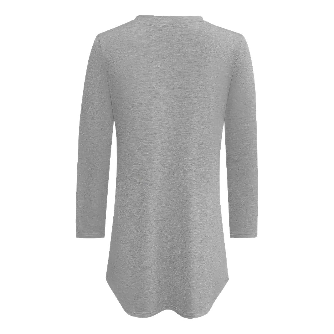 Women's Long Sleeve V-Neck Button Solid Color A-Line Tunic Top