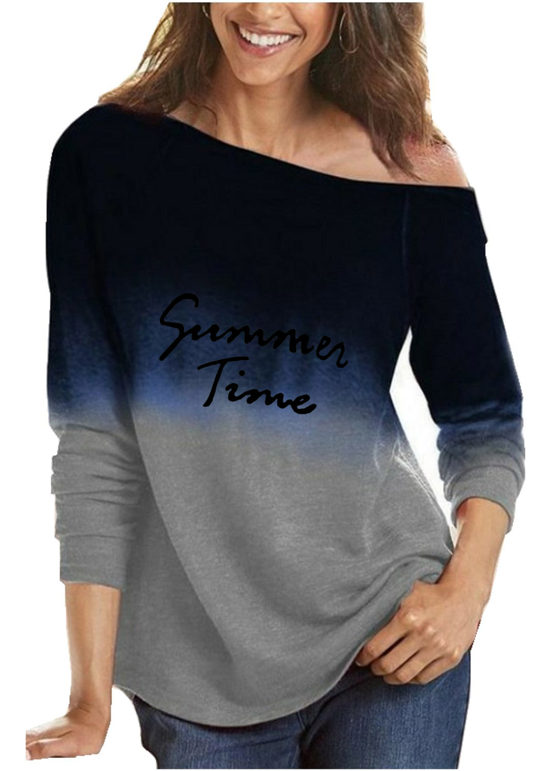 Women's Gradient Print Long Sleeve Crewneck Loose T-Shirt