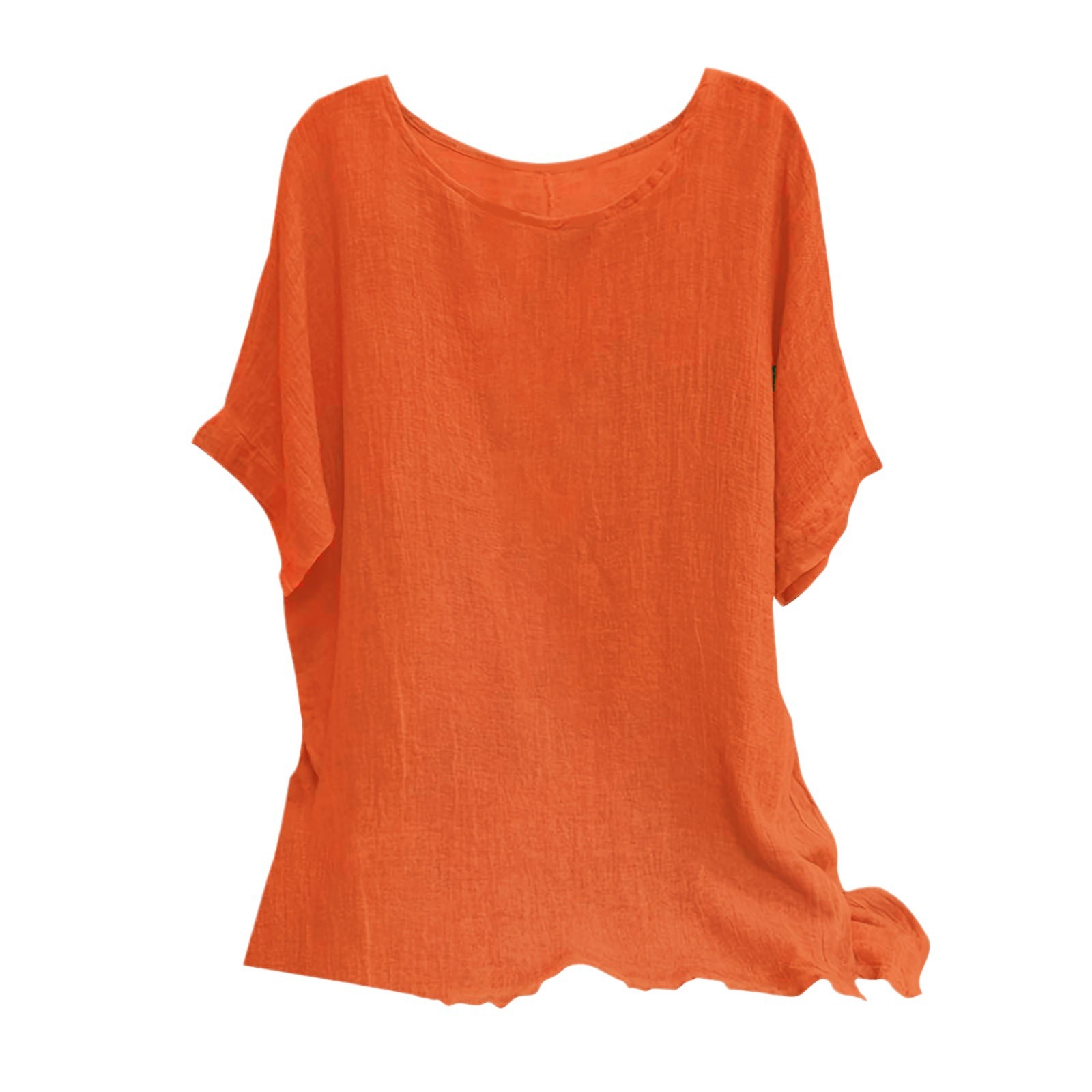 Women's Casual Loose Short Sleeve Solid Color Split Hem Round Neck Top