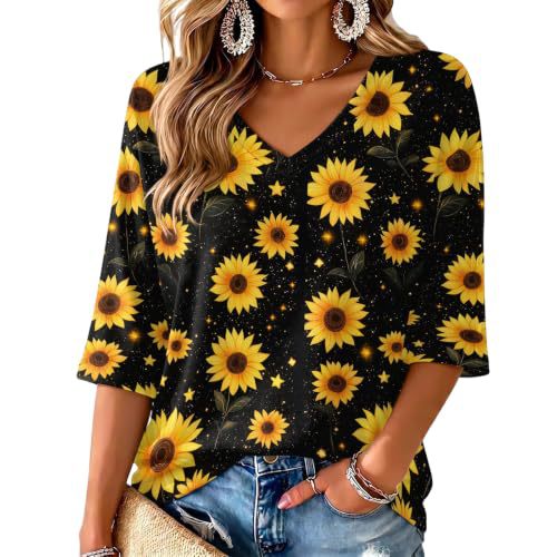 Floral Print V-Neck Half-Sleeve Women's T-Shirt