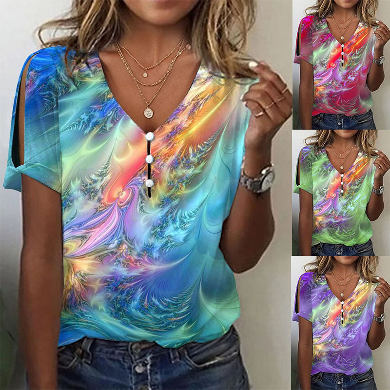 Tie-Dye Short Sleeve V-Neck T-Shirt