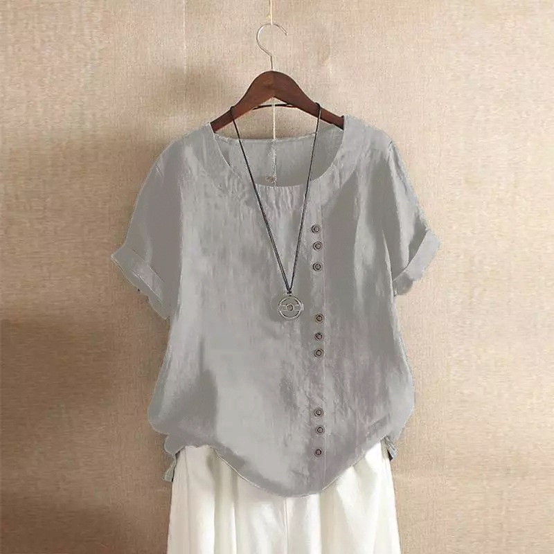 Women's Cotton Linen Plus Size Loose Casual T-Shirt
