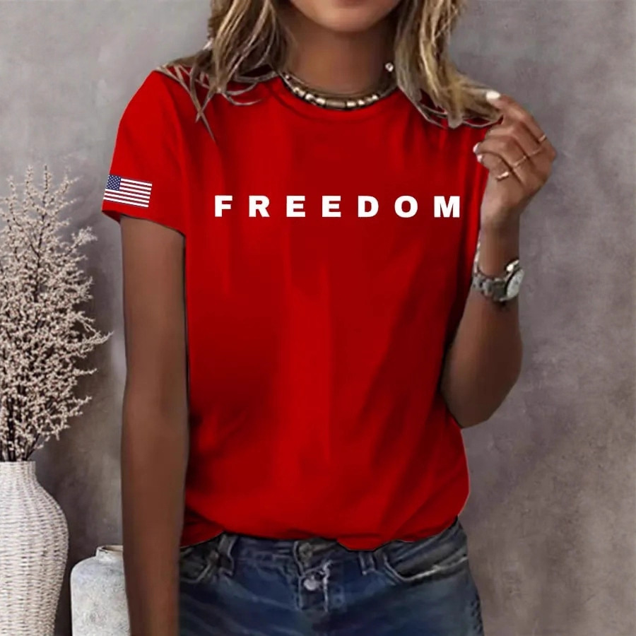 American Flag Print Women's Crewneck Short Sleeve Top