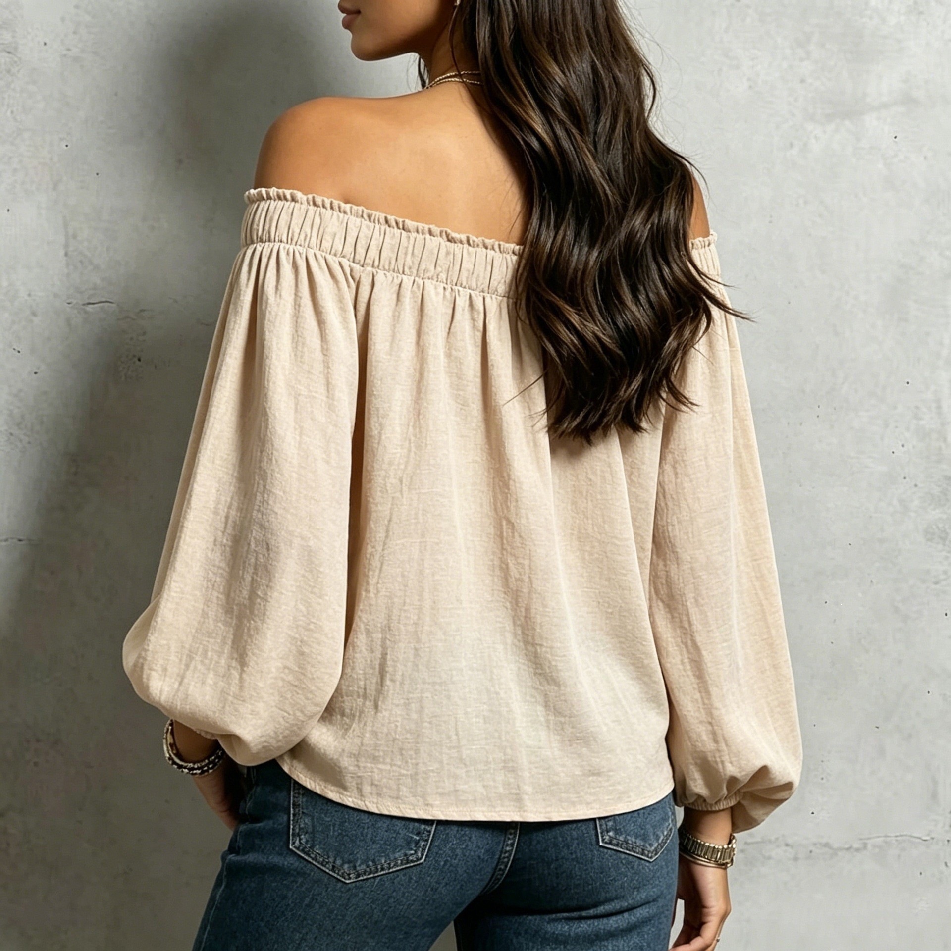 Women's Off-Shoulder One-Line Neck Loose Long-Sleeve Blouse